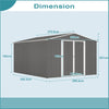 Garden Shed 10X12FT Metal Apex Roof Free Foundation Storage House Grey