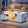 High Gloss Coffee Table with LED Lights 1-Darwer Light Up Open Storage End Table