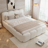 Upholstered Double Bed 4ft6 with Velvet Headboard and Sturdy Wooden Slats, Beige