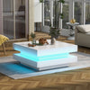 Contemporary White Coffee Table w/ 360° Spin Top, Built-In LED Lighting, Compact