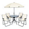 4 Seater Garden Dining Set with Parasol – Cream Folding Patio Table & Chairs Out