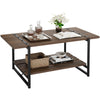 2-Tier Coffee Table Wood Tabletop Metal Frame Industrial Style for Living Room