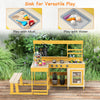 Outdoor Kitchen Playset Fir Wood Play Kitchen with Built-in Bench-Natural