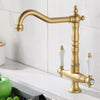 Kitchen Mixer Tap Vintage Dual Lever Kitchen Sink Taps Brass Water Tap Mixer