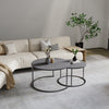Set 2 Nesting Coffee Tables Round Side Tables with Metal Frame Solid Marble Top