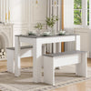 3 PCS Grey Dining Table Set Dining Table & 2 Benches Kitchen for Small Space