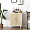 Wooden Storage Cabinet with Rattan Decorating Buffet Sideboard Accent Cabinet