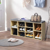 Wooden Shoe Bench Shoe Storage Rack Cabinet Organizer Seat Cushion-Natural