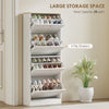 Slim Shoe Storage Cabinet with 4 Flip Drawers and Adjustable Divider White