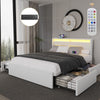 NEW STORAGE UPHOLSTERED BED FRAME 4FT6 DOUBLE WITH USB PORT & LED LIGHT,4 Cqiyme