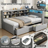 3FT Wooden Bed Frame with Drawers Bookcase, Storage Headboard & LED Lights, Grey