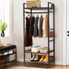 Rustic Wooden Clothes Garment Rail Open Hanging Display Shelf Shoe Rack Entryway