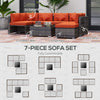 Eight-Piece Rattan Sofa Set - Orange/Grey