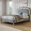 3ft Single Bed Frame Upholstered Bed with Wood Slats & LED Headboard Velvet Grey