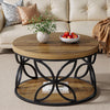 Round Coffee Table 2-Tier Industrial Center Table with Storage for Living Room