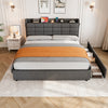 King Bed Frame Grey Upholstered Wooden Slatted Bed Frame with Storage, 3 Drawers
