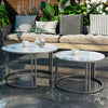 Round Nesting Coffee Table Set of 2 Faux Marble Jade White Top for Living Room