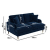Navy Velvet Sofa 2 Seater with Ruched Saddle Arms Wood Gold Legs Traditional