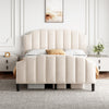 4FT6 DOUBLE BED UPHOLSTERED BED FRAME WITH HEADBOARD AND SOLID WOOD SLATS BEIGE