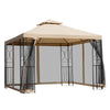 3x3(m) Outdoor Gazebo Patio Pavilion Canopy Tent w/ Netting & Shelf 2-tier Roof
