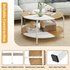 80cm Circle Tea Table Wooden Accent Table with Metal Frame