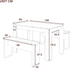 4 Seater Dining Table With 2 Benches, 3 Piece Set, Space-Saving Dining Room Furn