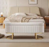 Beige Storage Bench with Lid | Upholstered Bed End Ottoman Footstool Seat
