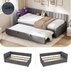 Daybed 3ft Sofa Bed w/ Trundle, RGB LED Lights & Charging Station, Velvet, Grey