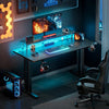 Gaming Desk with LED Lights & Power Outlets, Computer Desk with Monitor Sta