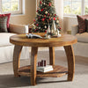 31.5'' Solid Wood Round Coffee Table, 2-Tier Wooden Center Table for Living Room