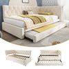 Velvet Upholstered Bed Daybed with Pull-Out Trundle, 3ft Single 90x190cm, Beige