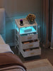 LED Bedside Table 3 Drawers Storage Cabinet Nightstand with Charging Station