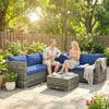 4 Pieces Rattan Garden Furniture Sofa Set with Coffee Table Blue