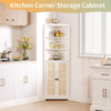 64" Farmhouse Corner Cabinet, 6-Tier Storage Cabinet with Barn Door & Shelves