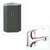 Cabinet Vanity Unit Sink Basin Bathroom Storage Corner Cloakroom High Gloss Grey