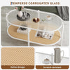 2 Tier Oval Rattan Coffee Table with Glass Top and Storage Shelf, Metal Frame