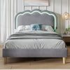 3ft Single Bed Frame Upholstered Bed with Wood Slats & LED Headboard Velvet Grey