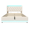 Upholstered Double 4ft6 Ottoman Bed Frame with RGB LED Lights, Hydraulic Storage