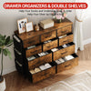 Chest of Drawers with 10 Fabric Drawers Tall Storage Unit Metal Frame Wooden Top