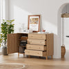Buffet Storage Cabinet Rattan Door Cupboard Living Room Wooden Shelves Sideboard