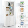 Wooden Tall Bookcase 3-Tier Shelving Storage Cabinet 2 Doors Display Organizer