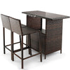 3 Piece Rattan Bar Height Table Patio Wicker Garden Bar Set Storage Shelf