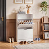 2 Drawer Shoe Cabinet with Shelf Slim Space-Saving Storage,White for 10+ Pairs