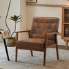 Linen/Distressed Leather Lounge Chair Occasional Retro Tub Armchair Padded Seat