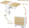 Folding Dining Table w/ Drop Leaf, Space Saving Kitchen Table w/ Storage Shelves