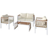 4 Piece Rattan Garden Furniture Set with Loveseat, Armchairs, Table, Cream White