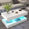 High Gloss LED Coffee Table Modern White Marble 2 Tiers Rectangle Tea Table