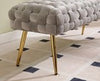 Velvet Ottoman Bench with Gold Metal Legs, Grey Upholstered Entryway Seat