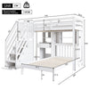 Bunk Bed with Stairs, Desk, Headboard Storage Solid Pine Wood Frame Kids Sleeper