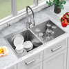 Stainless Steel Double Twin Bowl Kitchen Sink Undermount Inset w/ Waste Kit